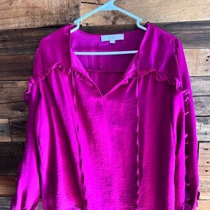 LOFT Women's Pink/magenta Ruffle Top